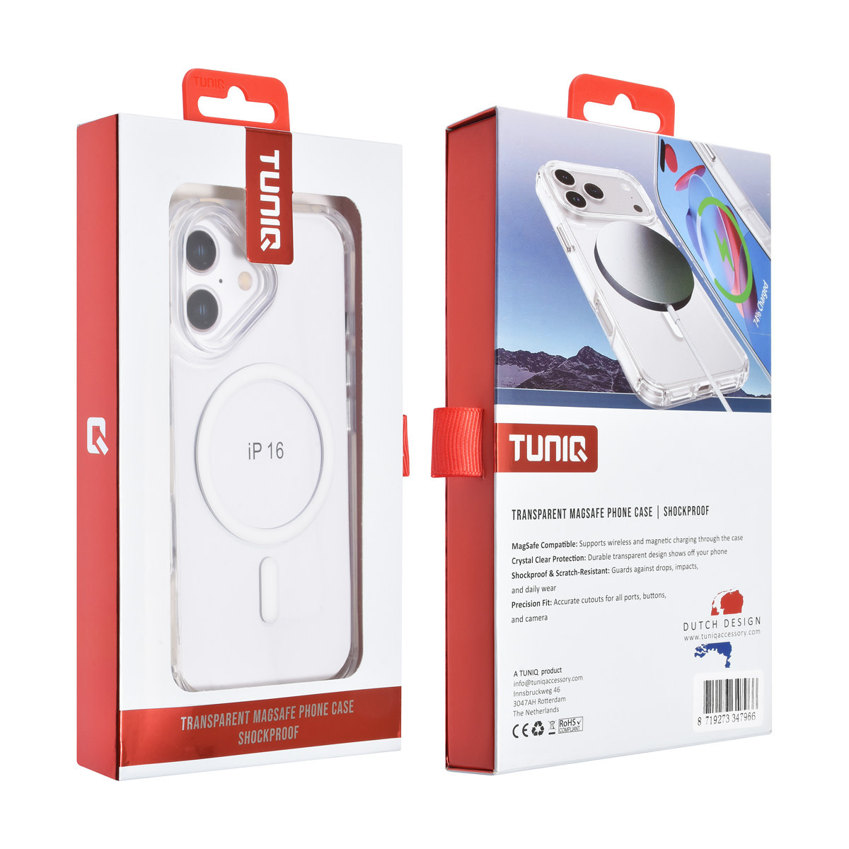 TUNIQ TUNIQ iPhone 16 Backcover hoesje - Magsafe - Antishock - Transparant, foto 3 van 3