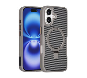 TUNIQ TUNIQ iPhone 16 Back cover case - Magsafe With Ring Stand - Carbon Fiber - Silver TUNIQ TUNIQ iPhone 16 Back cover case - Magsafe With Ring Stand - Carbon Fiber - Silver