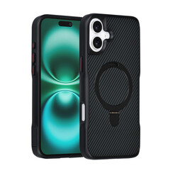 TUNIQ iPhone 16 Plus Back cover coque - Magsafe With Ring Stand - Carbon Fiber - Noir