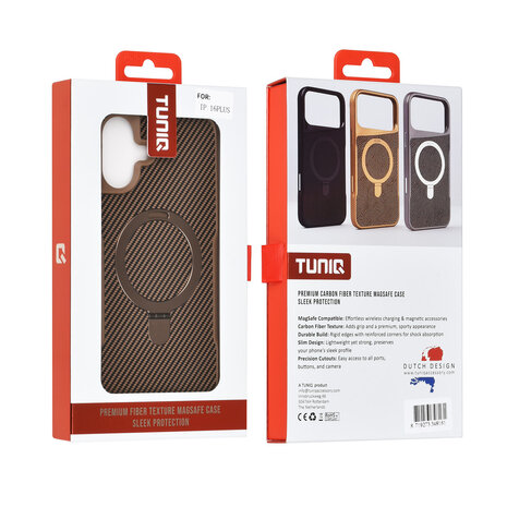 TUNIQ TUNIQ iPhone 16 Plus Backcover hoesje - Magsafe With Ring Stand - Carbon Fiber - Goud