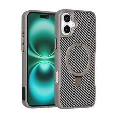 TUNIQ iPhone 16 Plus Back cover case - Magsafe With Ring Stand - Carbon Fiber - Silver