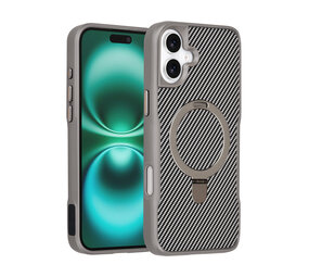 TUNIQ TUNIQ iPhone 16 Plus Back cover case - Magsafe With Ring Stand - Carbon Fiber - Silver TUNIQ TUNIQ iPhone 16 Plus Back cover case - Magsafe With Ring Stand - Carbon Fiber - Silver
