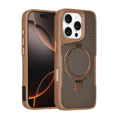 TUNIQ iPhone 16 Pro Back cover coque - Magsafe With Ring Stand - Carbon Fiber - Or