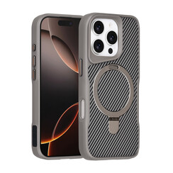TUNIQ iPhone 16 Pro Back cover case - Magsafe With Ring Stand - Carbon Fiber - Silver