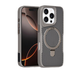 TUNIQ TUNIQ iPhone 16 Pro Backcover hoesje - Magsafe With Ring Stand - Carbon Fiber - Zilver TUNIQ TUNIQ iPhone 16 Pro Backcover hoesje - Magsafe With Ring Stand - Carbon Fiber - Zilver