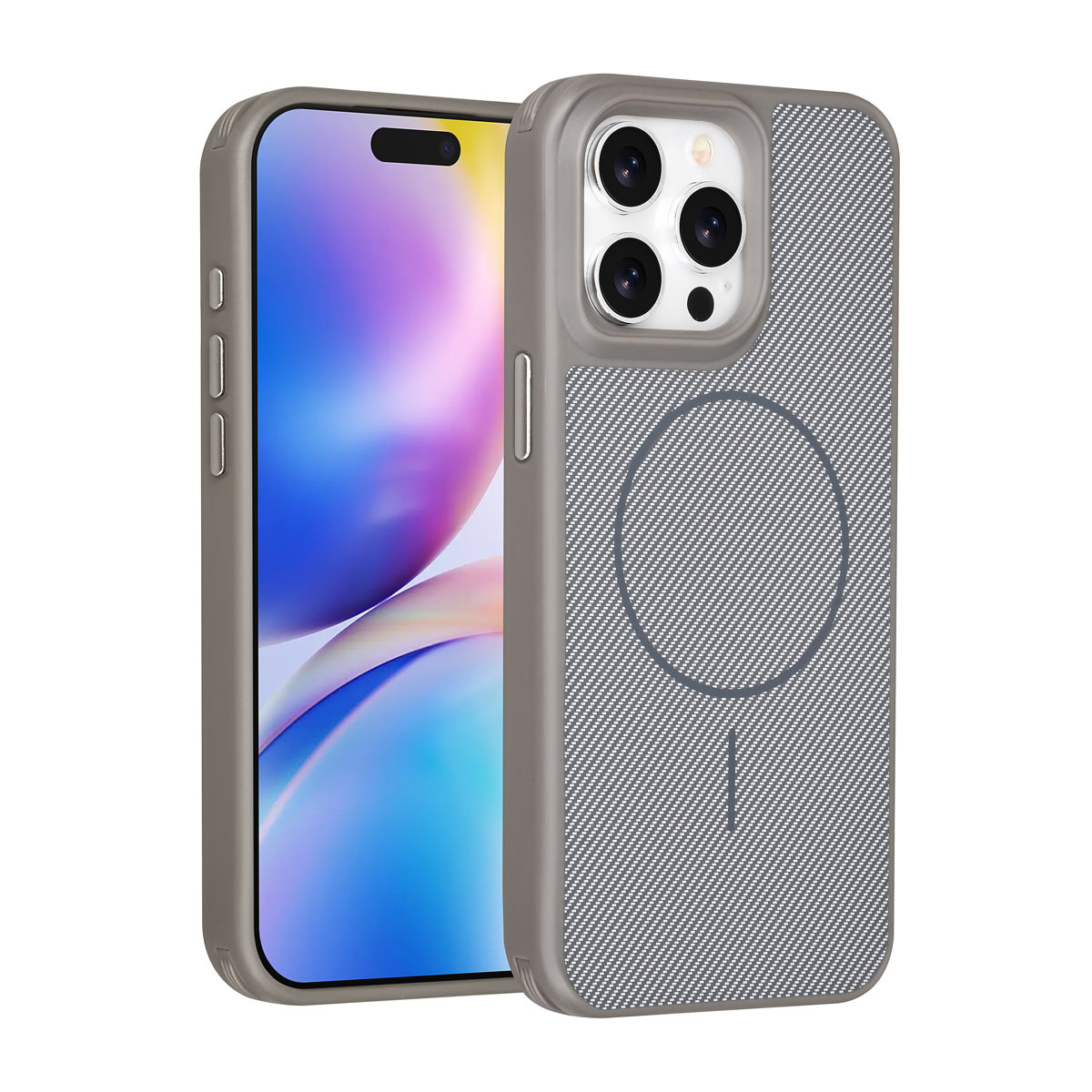 TUNIQ TUNIQ iPhone 15 Pro Max Backcover hoesje - Magsafe - Carbon Fiber - Shockproof - Grijs