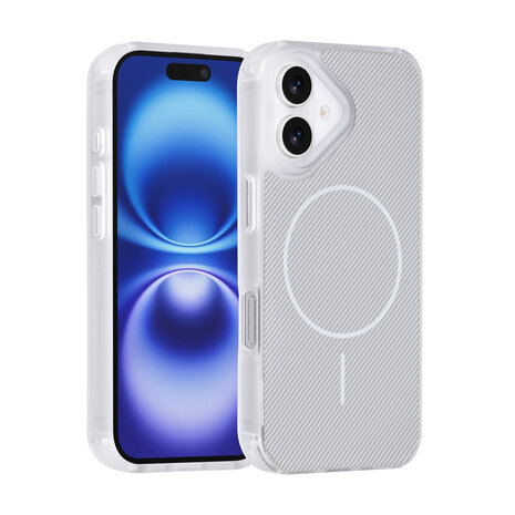 TUNIQ TUNIQ iPhone 16 Back cover coque - Magsafe - Carbon Fiber - Shockproof - Blanc TUNIQ TUNIQ iPhone 16 Back cover coque - Magsafe - Carbon Fiber - Shockproof - Blanc