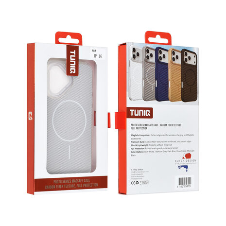TUNIQ TUNIQ iPhone 16 Backcover hoesje - Magsafe - Carbon Fiber - Shockproof - Wit TUNIQ TUNIQ iPhone 16 Backcover hoesje - Magsafe - Carbon Fiber - Shockproof - Wit