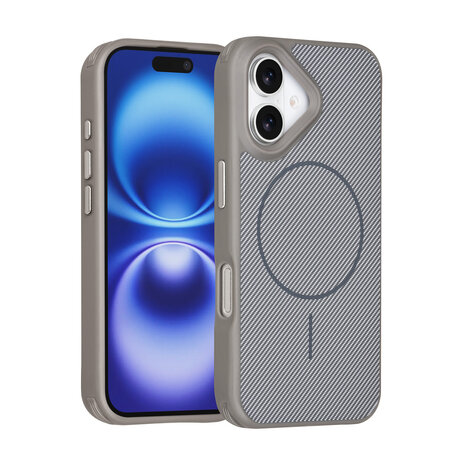 TUNIQ TUNIQ iPhone 16 Back cover case - Magsafe - Carbon Fiber - Shockproof - Grey TUNIQ TUNIQ iPhone 16 Back cover case - Magsafe - Carbon Fiber - Shockproof - Grey
