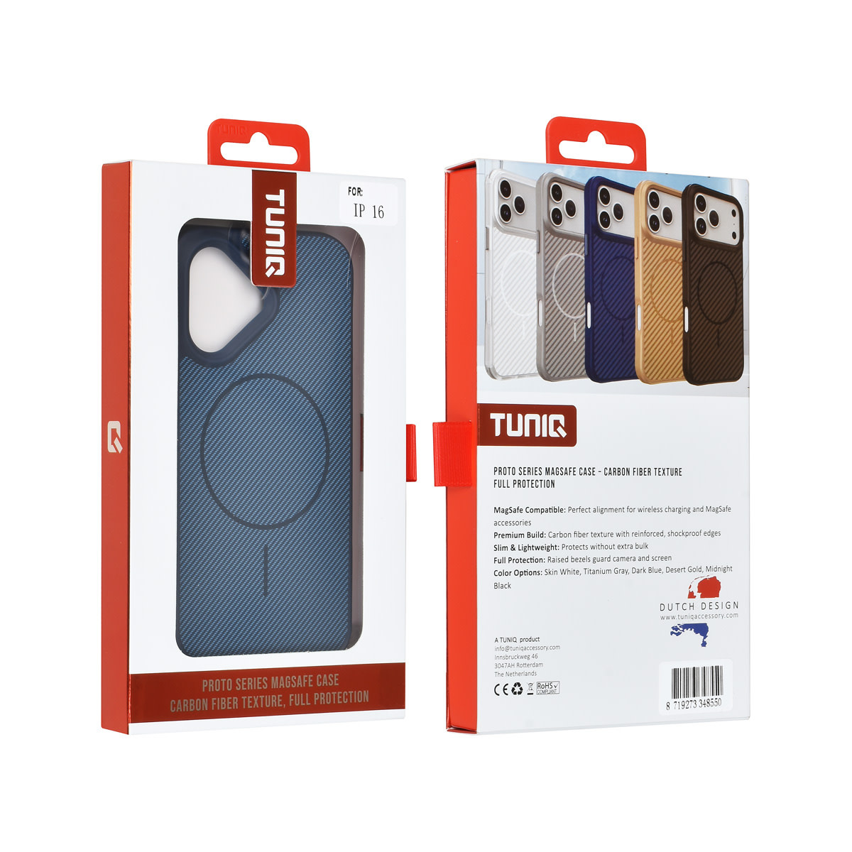 TUNIQ TUNIQ iPhone 16 Backcover hoesje - Magsafe - Carbon Fiber - Shockproof - Blauw, foto 3 van 3