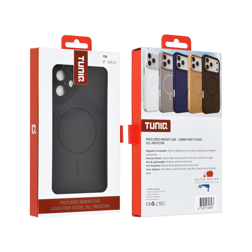 TUNIQ TUNIQ iPhone 16 Plus Back-Cover hul - Magsafe - Carbon Fiber - Shockproof - Schwarz TUNIQ TUNIQ iPhone 16 Plus Back-Cover hul - Magsafe - Carbon Fiber - Shockproof - Schwarz
