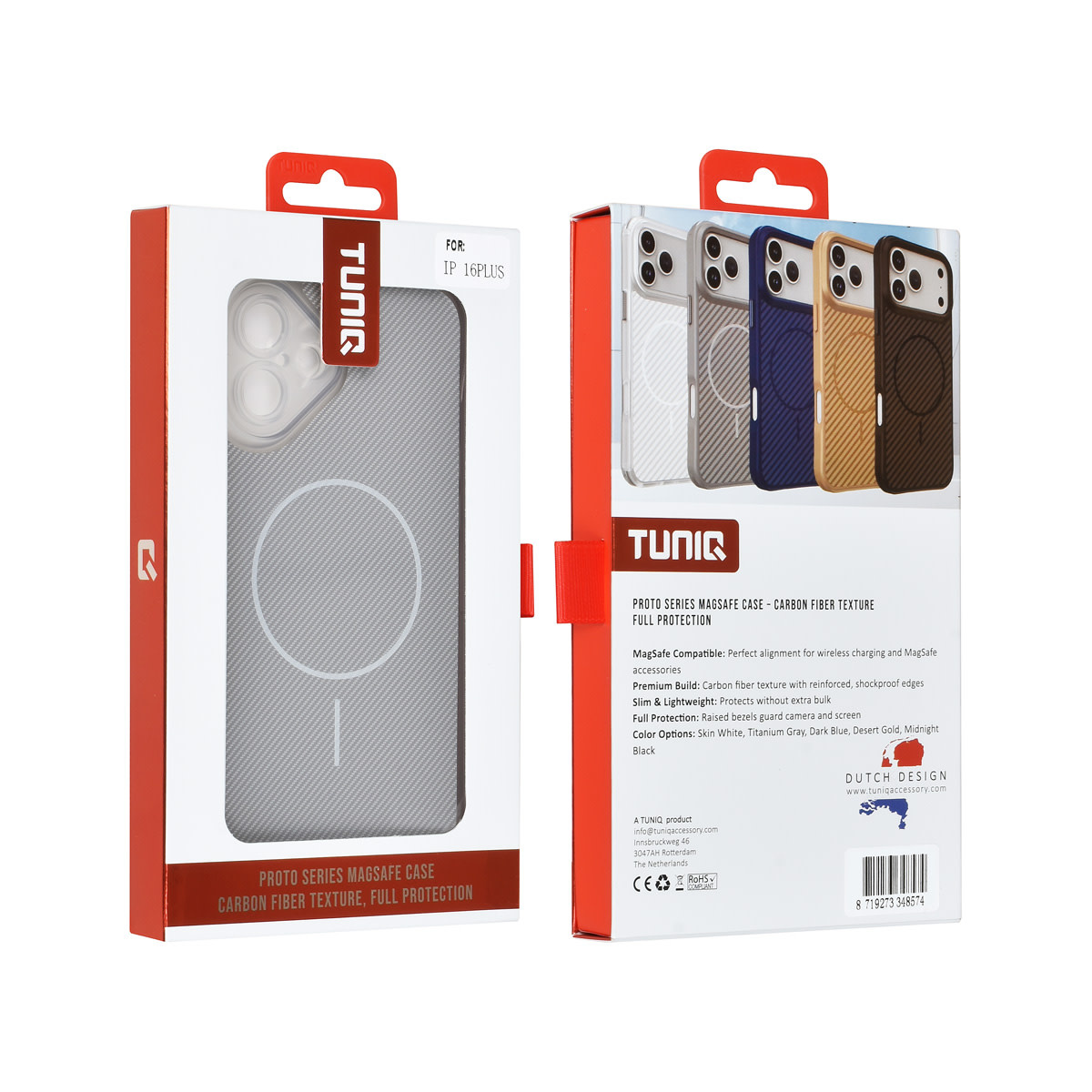 TUNIQ TUNIQ iPhone 16 Plus Backcover hoesje - Magsafe - Carbon Fiber - Shockproof - Wit, foto 3 van 3