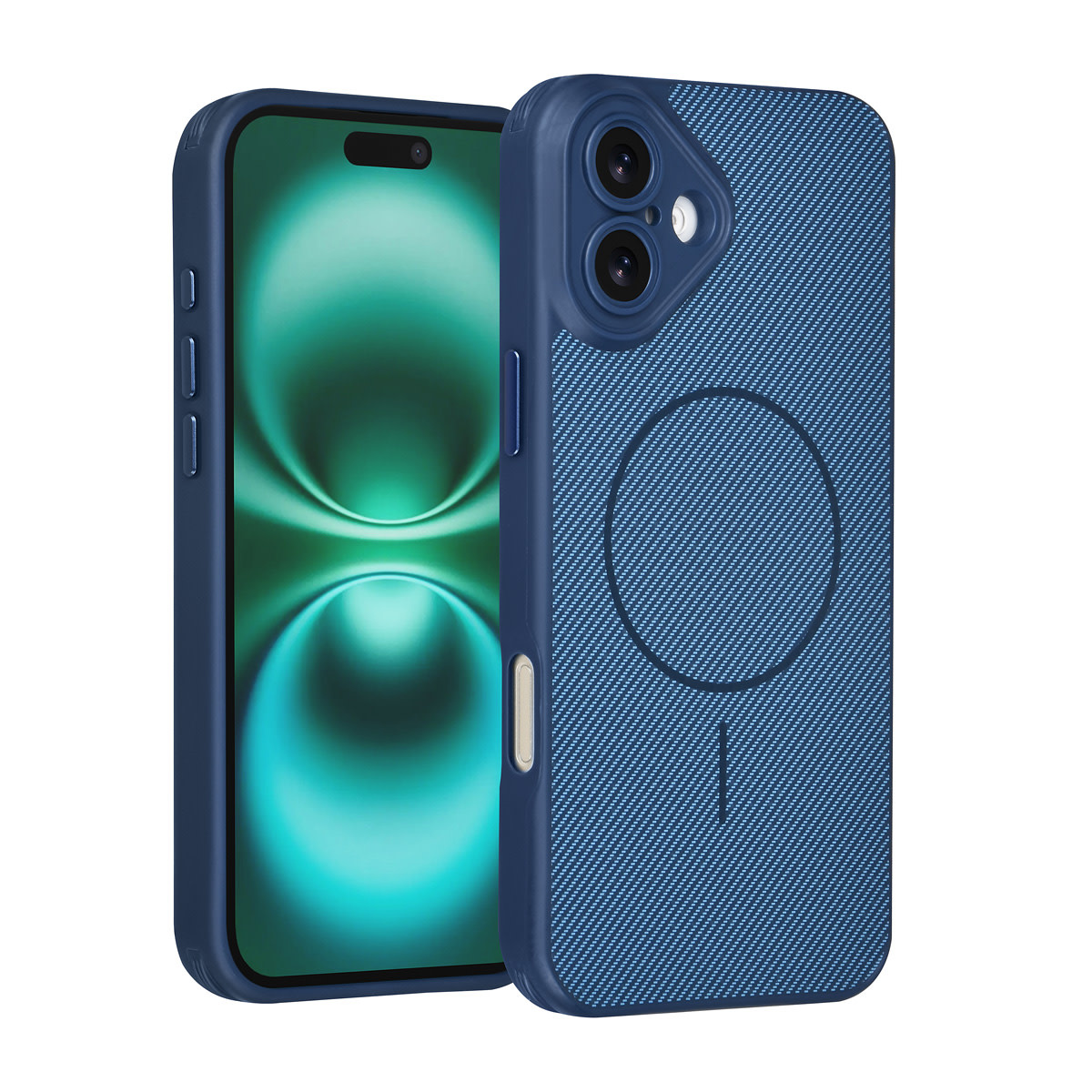 TUNIQ TUNIQ iPhone 16 Plus Backcover hoesje - Magsafe - Carbon Fiber - Shockproof - Blauw
