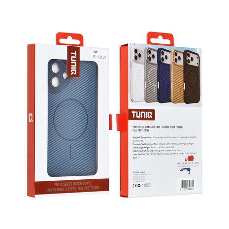 TUNIQ TUNIQ iPhone 16 Plus Back-Cover hul - Magsafe - Carbon Fiber - Shockproof - Blau TUNIQ TUNIQ iPhone 16 Plus Back-Cover hul - Magsafe - Carbon Fiber - Shockproof - Blau