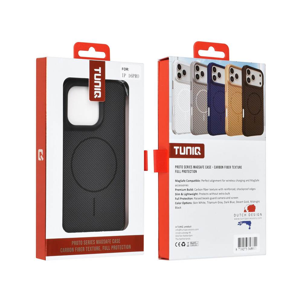 TUNIQ TUNIQ iPhone 16 Pro Back cover case - Magsafe - Carbon Fiber - Shockproof - Black TUNIQ TUNIQ iPhone 16 Pro Back cover case - Magsafe - Carbon Fiber - Shockproof - Black