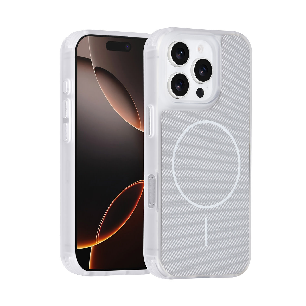 TUNIQ TUNIQ iPhone 16 Pro Backcover hoesje - Magsafe - Carbon Fiber - Shockproof - Wit