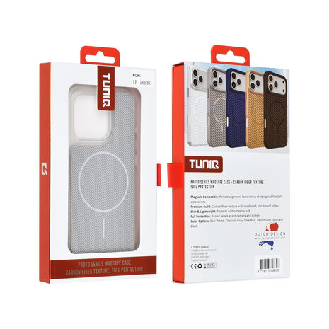 TUNIQ TUNIQ iPhone 16 Pro Backcover hoesje - Magsafe - Carbon Fiber - Shockproof - Wit TUNIQ TUNIQ iPhone 16 Pro Backcover hoesje - Magsafe - Carbon Fiber - Shockproof - Wit