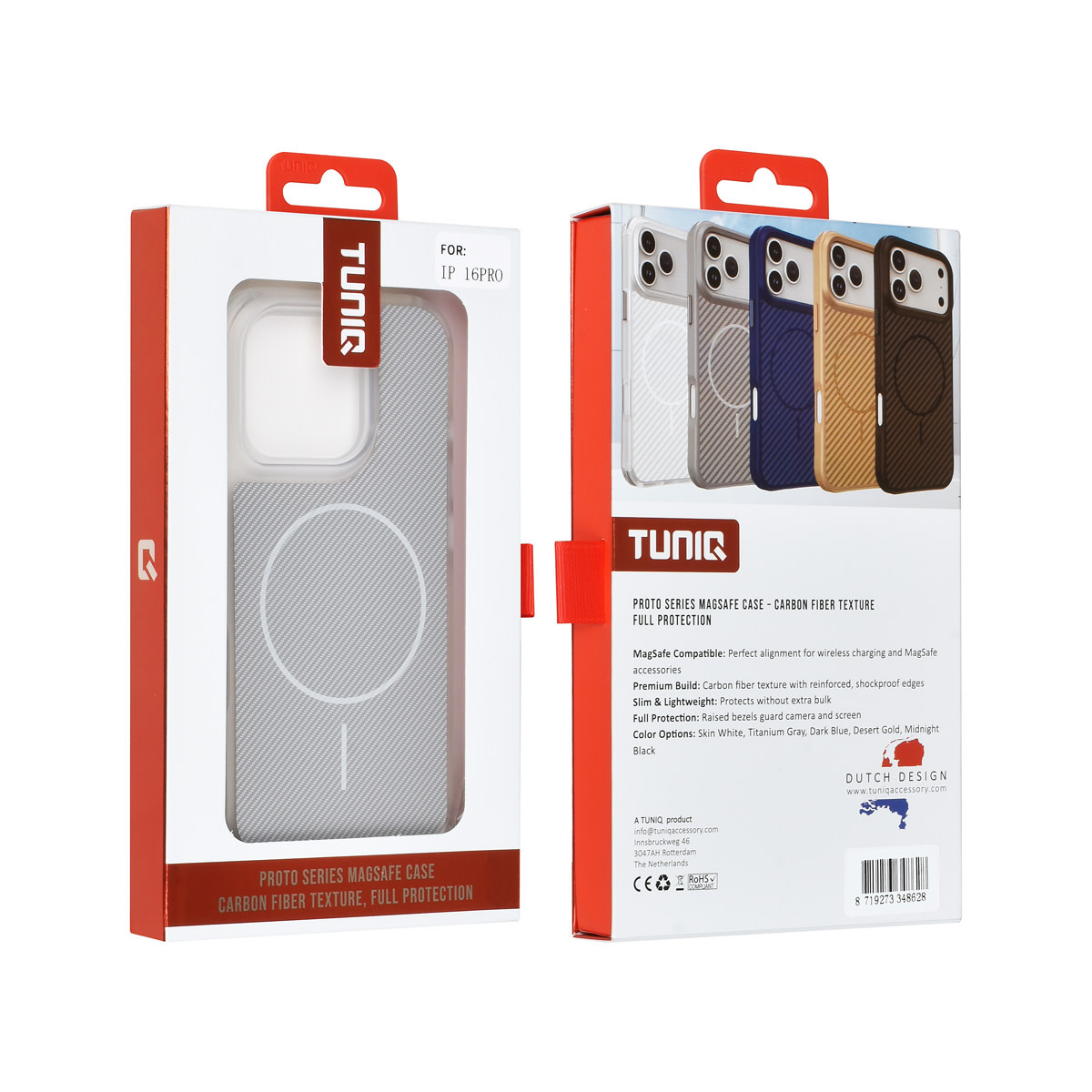 TUNIQ TUNIQ iPhone 16 Pro Backcover hoesje - Magsafe - Carbon Fiber - Shockproof - Wit, foto 3 van 3