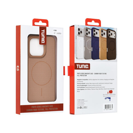 TUNIQ TUNIQ iPhone 16 Pro Backcover hoesje - Magsafe - Carbon Fiber - Shockproof - Goud TUNIQ TUNIQ iPhone 16 Pro Backcover hoesje - Magsafe - Carbon Fiber - Shockproof - Goud