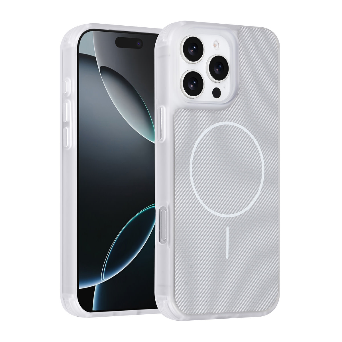 TUNIQ iPhone 16 Pro Max Backcover hoesje - Magsafe - Carbon Fiber - Shockproof - Wit