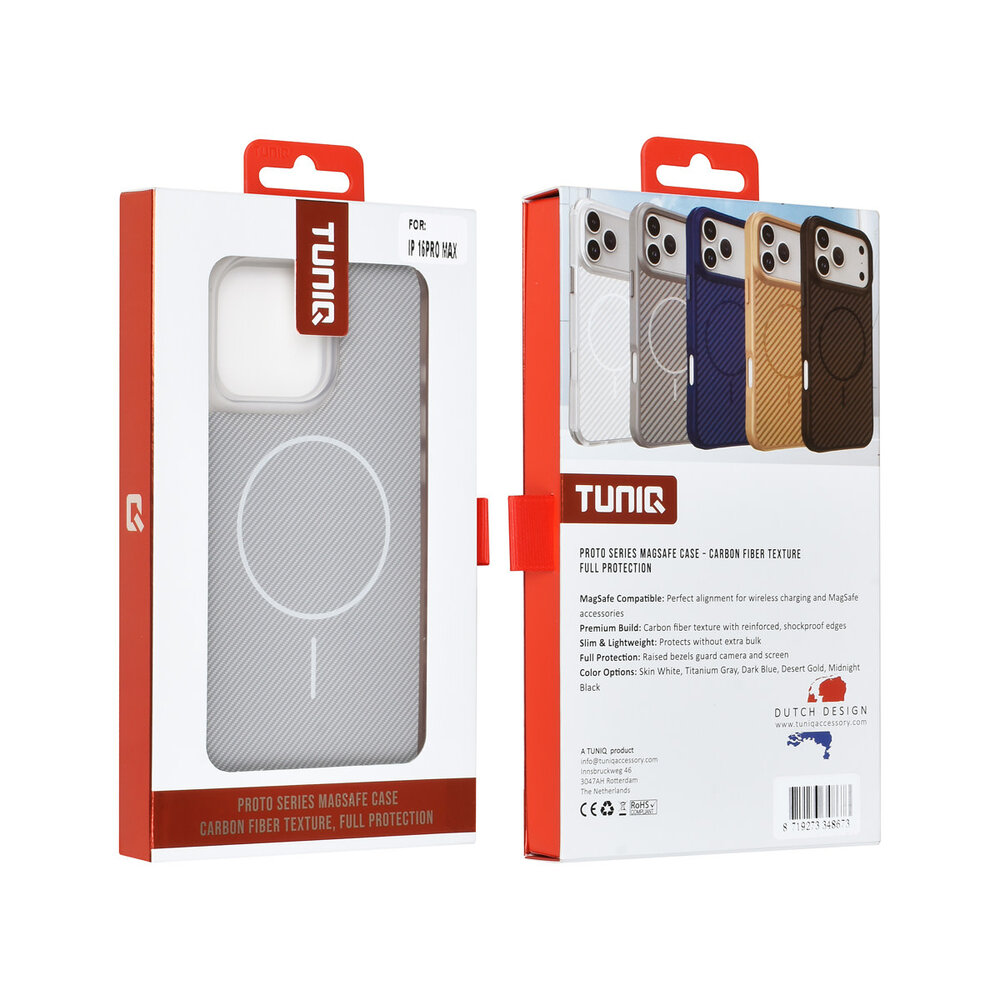 TUNIQ TUNIQ iPhone 16 Pro Max Back cover case - Magsafe - Carbon Fiber - Shockproof - White