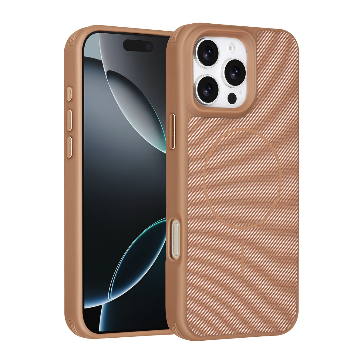 TUNIQ TUNIQ iPhone 16 Pro Max Backcover hoesje - Magsafe - Carbon Fiber - Shockproof - Goud