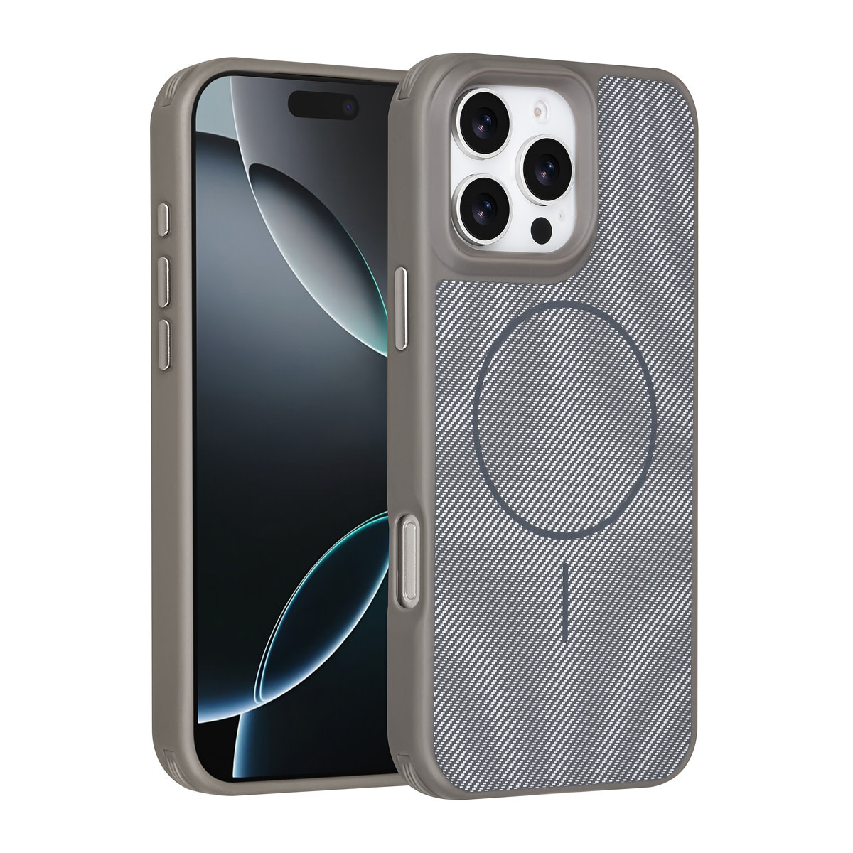 TUNIQ TUNIQ iPhone 16 Pro Max Backcover hoesje - Magsafe - Carbon Fiber - Shockproof - Grijs