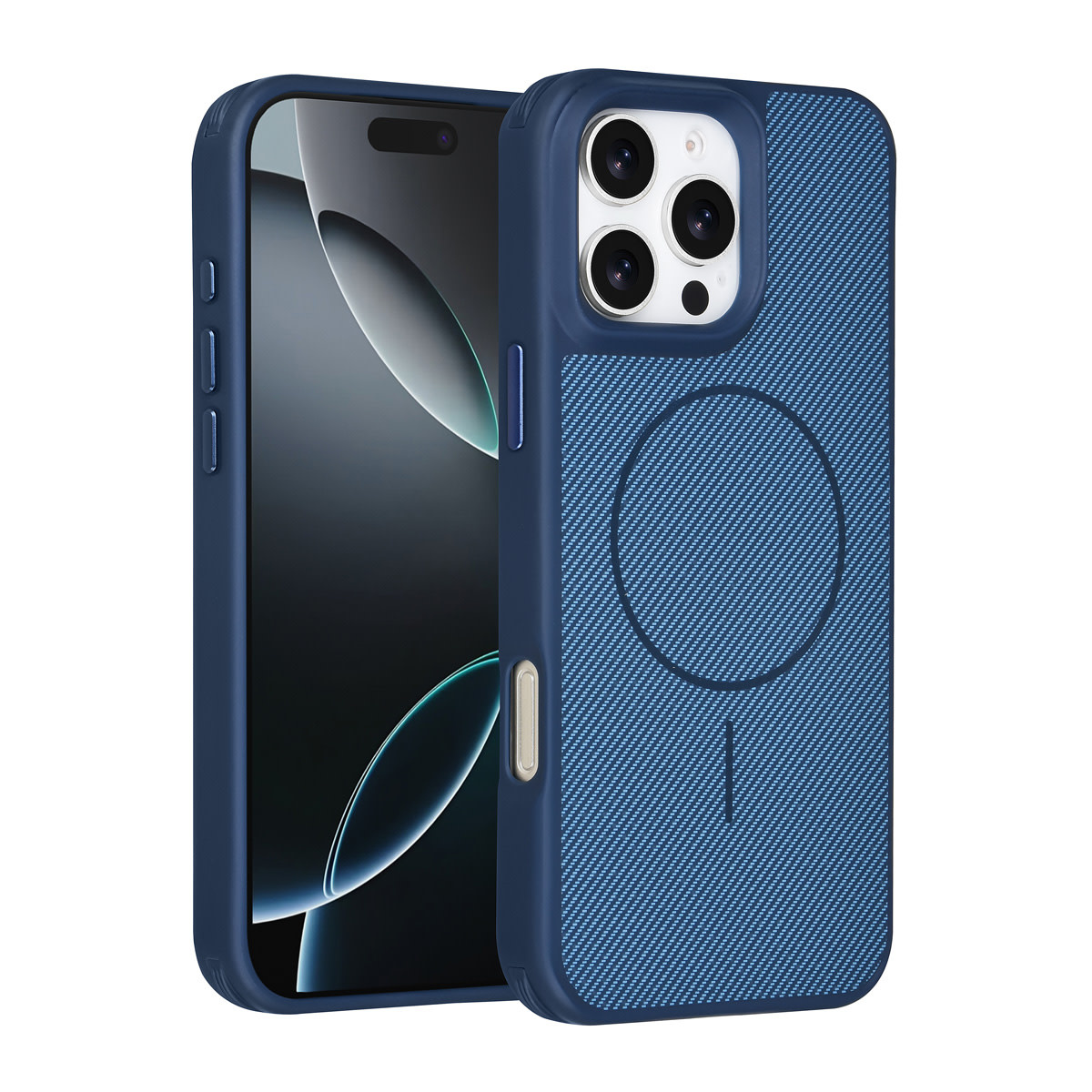 TUNIQ TUNIQ iPhone 16 Pro Max Backcover hoesje - Magsafe - Carbon Fiber - Shockproof - Blauw