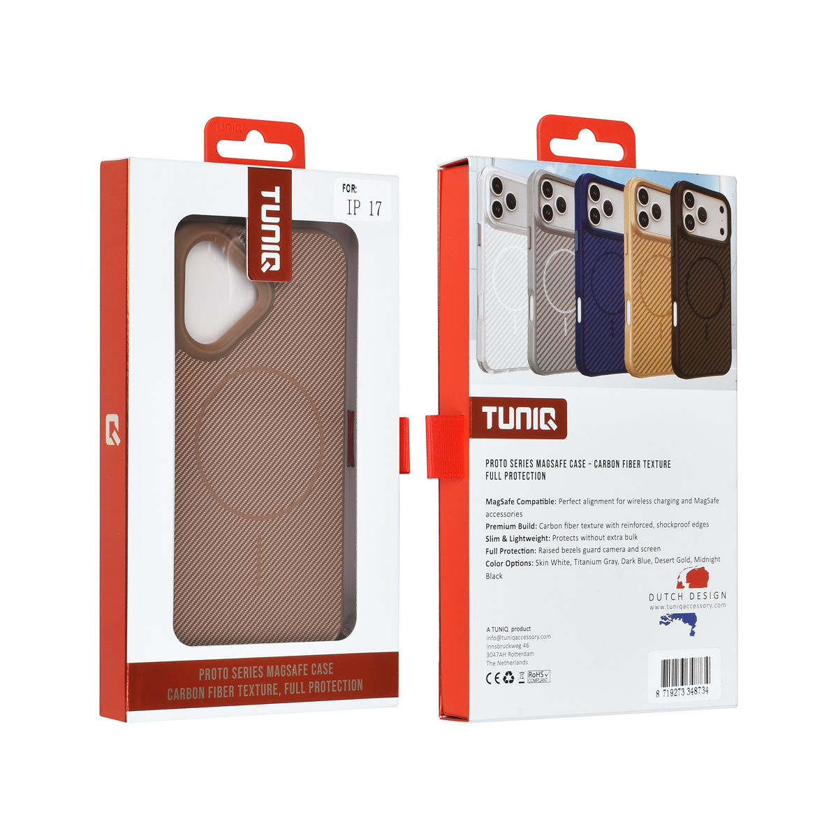 TUNIQ TUNIQ iPhone 17 Backcover hoesje - Magsafe - Carbon Fiber - Shockproof - Goud, foto 3 van 3