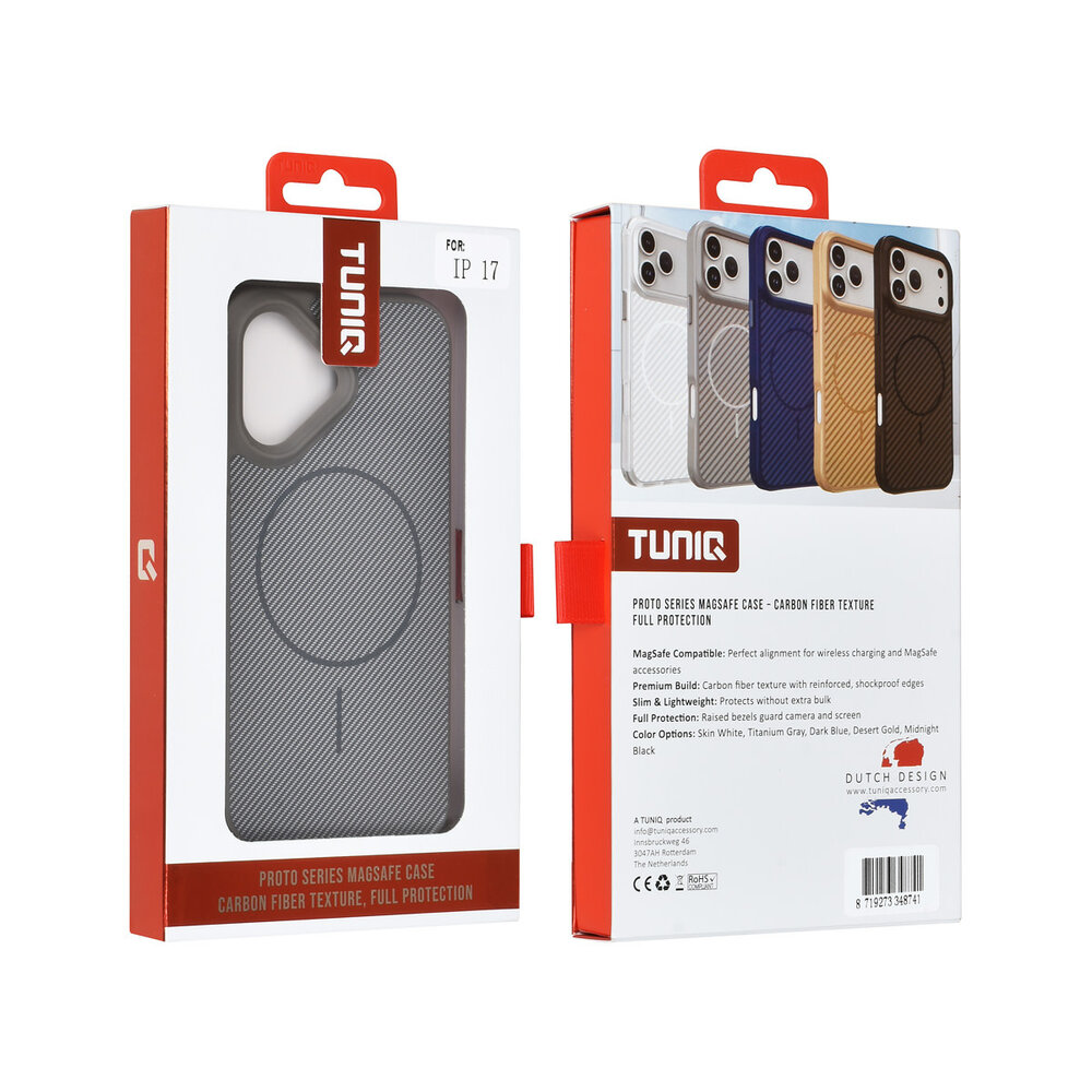 TUNIQ TUNIQ iPhone 17 Back-Cover hul - Magsafe - Carbon Fiber - Shockproof - Grau TUNIQ TUNIQ iPhone 17 Back-Cover hul - Magsafe - Carbon Fiber - Shockproof - Grau