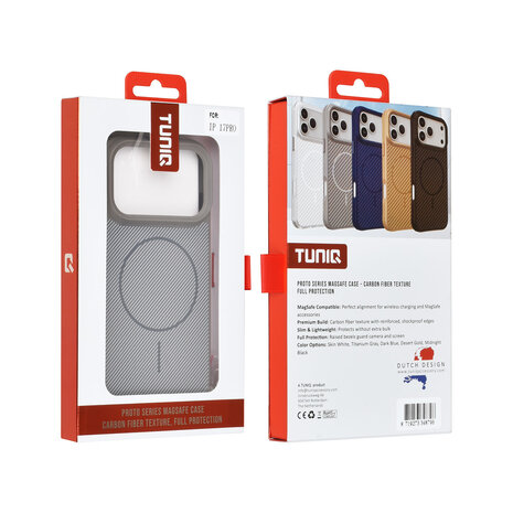 TUNIQ TUNIQ iPhone 17 Pro Back-Cover hul - Magsafe - Carbon Fiber - Shockproof - Grau TUNIQ TUNIQ iPhone 17 Pro Back-Cover hul - Magsafe - Carbon Fiber - Shockproof - Grau