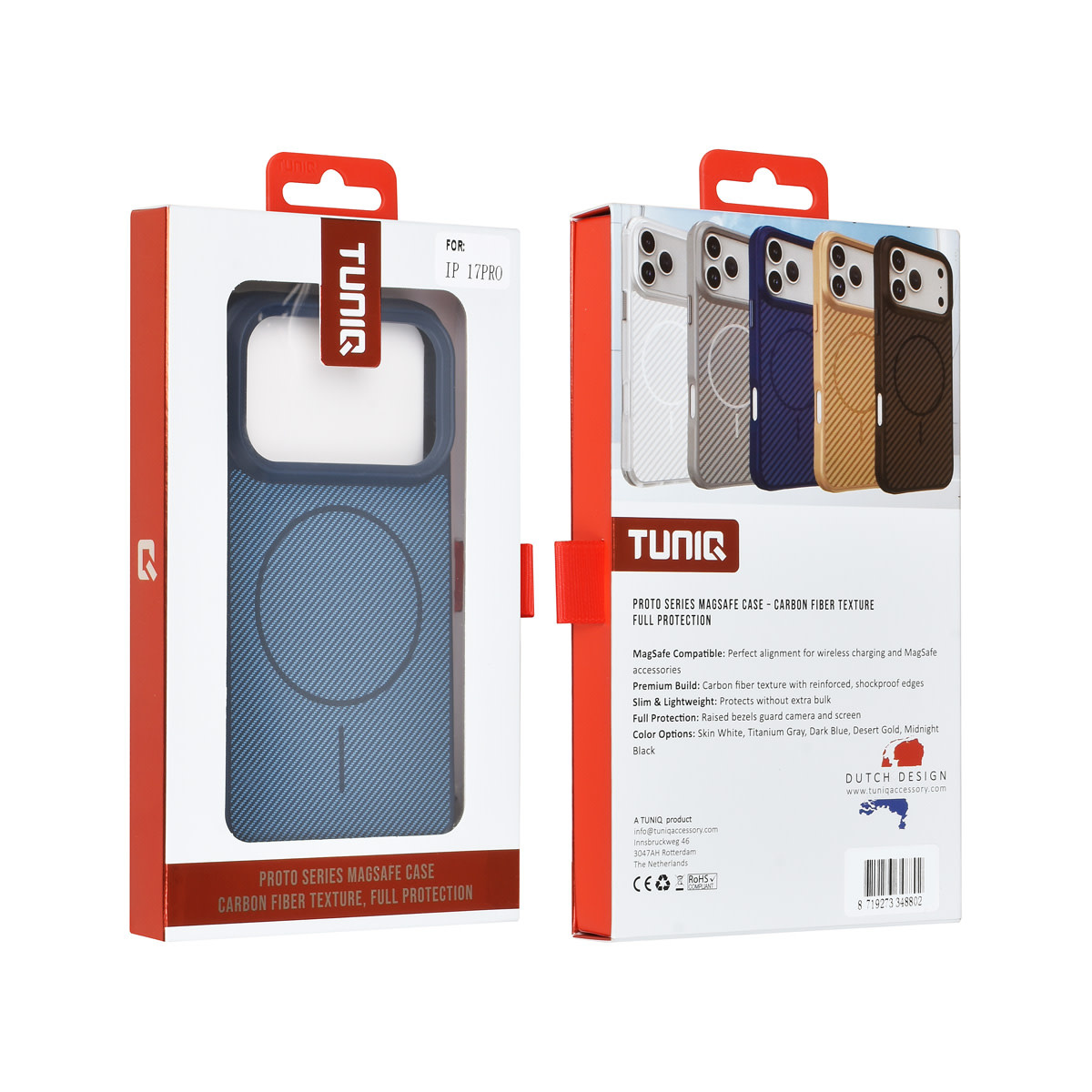 TUNIQ TUNIQ iPhone 17 Pro Backcover hoesje - Magsafe - Carbon Fiber - Shockproof - Blauw, foto 3 van 3
