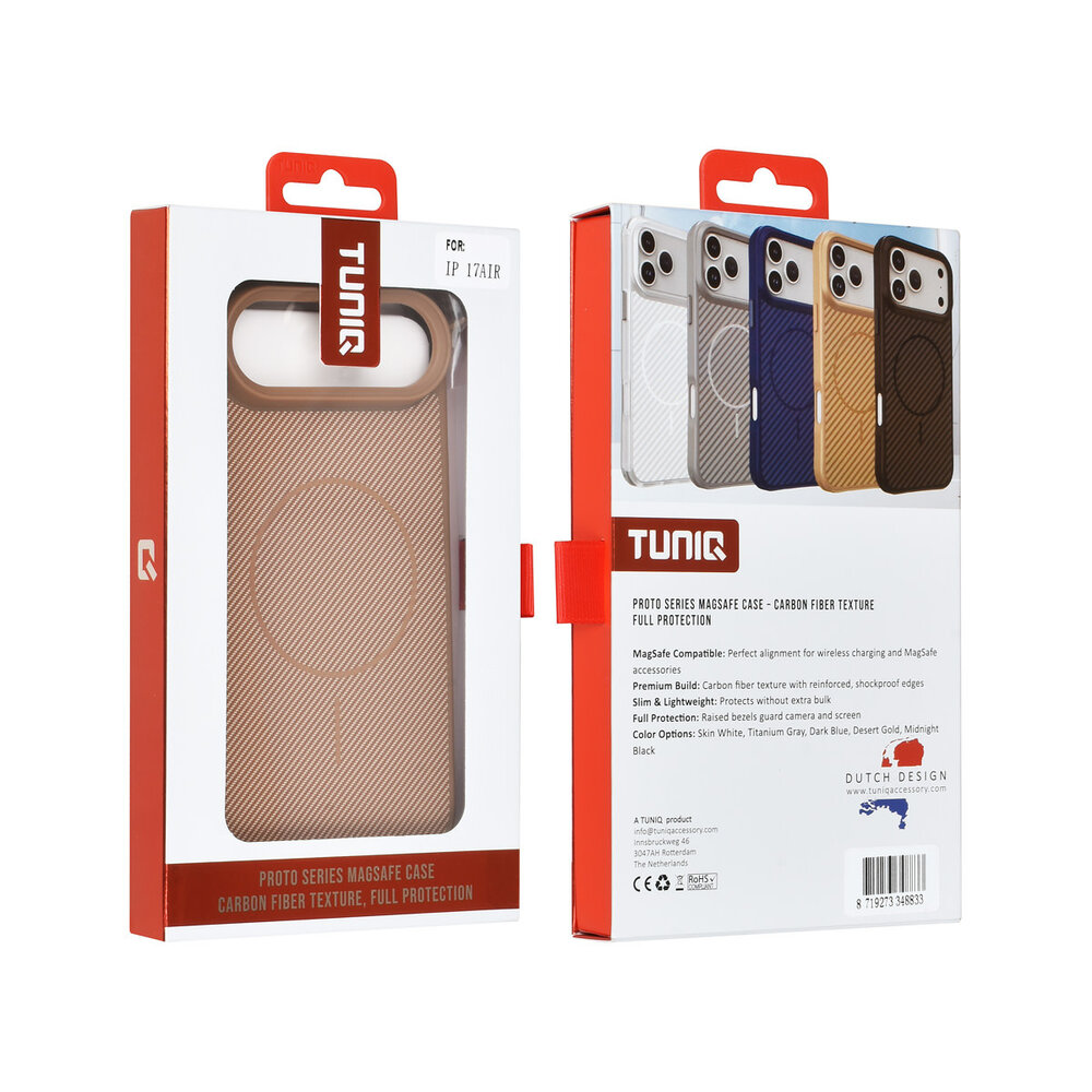 TUNIQ TUNIQ iPhone 17 Air Backcover hoesje - Magsafe - Carbon Fiber - Shockproof - Goud TUNIQ TUNIQ iPhone 17 Air Backcover hoesje - Magsafe - Carbon Fiber - Shockproof - Goud