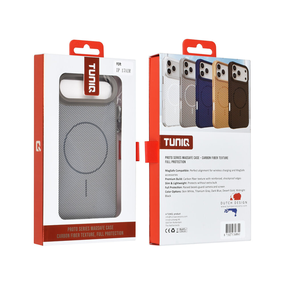 TUNIQ TUNIQ iPhone 17 Air Back cover coque - Magsafe - Carbon Fiber - Shockproof - Gris TUNIQ TUNIQ iPhone 17 Air Back cover coque - Magsafe - Carbon Fiber - Shockproof - Gris