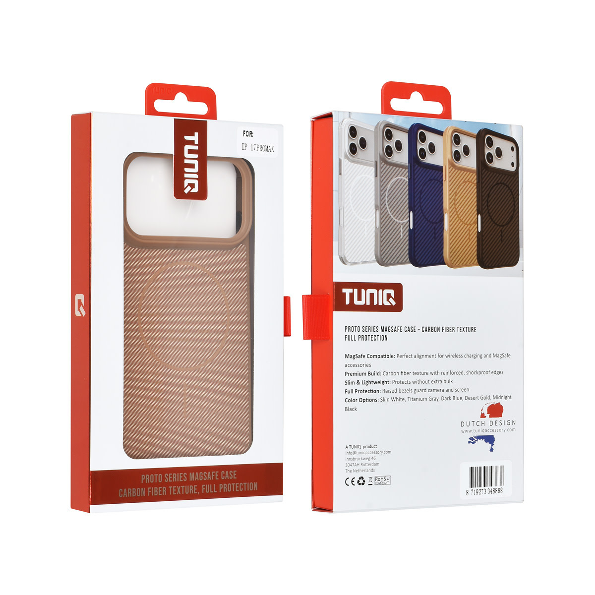 TUNIQ TUNIQ iPhone 17 Pro Max Backcover hoesje - Magsafe - Carbon Fiber - Shockproof - Goud, foto 3 van 3