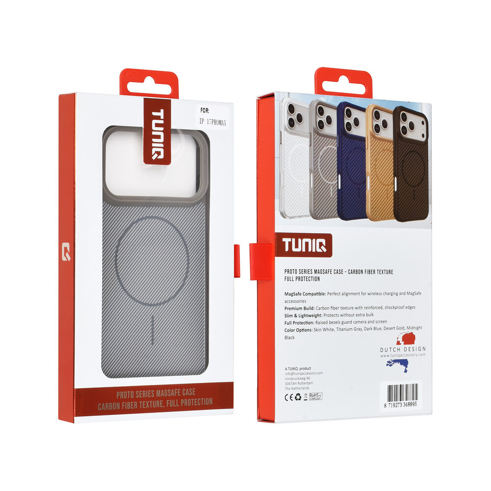 TUNIQ TUNIQ iPhone 17 Pro Max Back cover coque - Magsafe - Carbon Fiber - Shockproof - Gris TUNIQ TUNIQ iPhone 17 Pro Max Back cover coque - Magsafe - Carbon Fiber - Shockproof - Gris