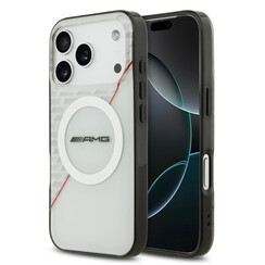 AMG iPhone 17 Pro/iPhone 18 Pro Coque arrière MagSafe Double couche Ligne rouge - Blanc