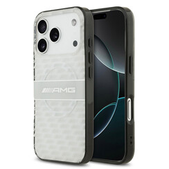 AMG iPhone 17 Pro/iPhone 18 Pro Coque arrière MagSafe Double couche Motif répété de losanges transparents - Blanc