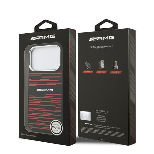 AMG AMG iPhone 17 Pro/iPhone 18 Pro Coque arrière MagSafe Graphisme à lignes rouges - Noir