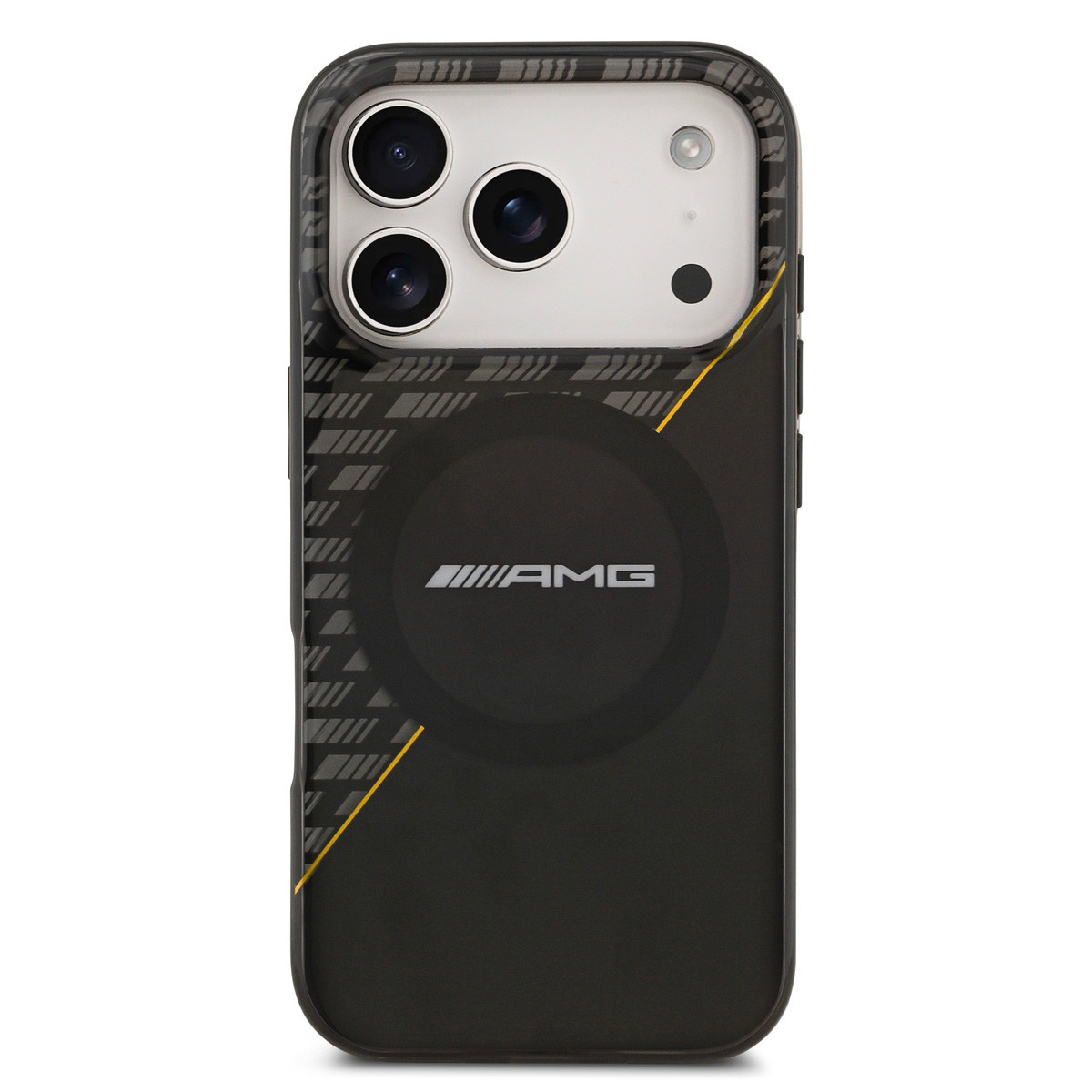 AMG AMG iPhone 17 Pro Backcover hoesje - Magsafe - Double Layer - Yellow Line - Zwart, foto 3 van 6