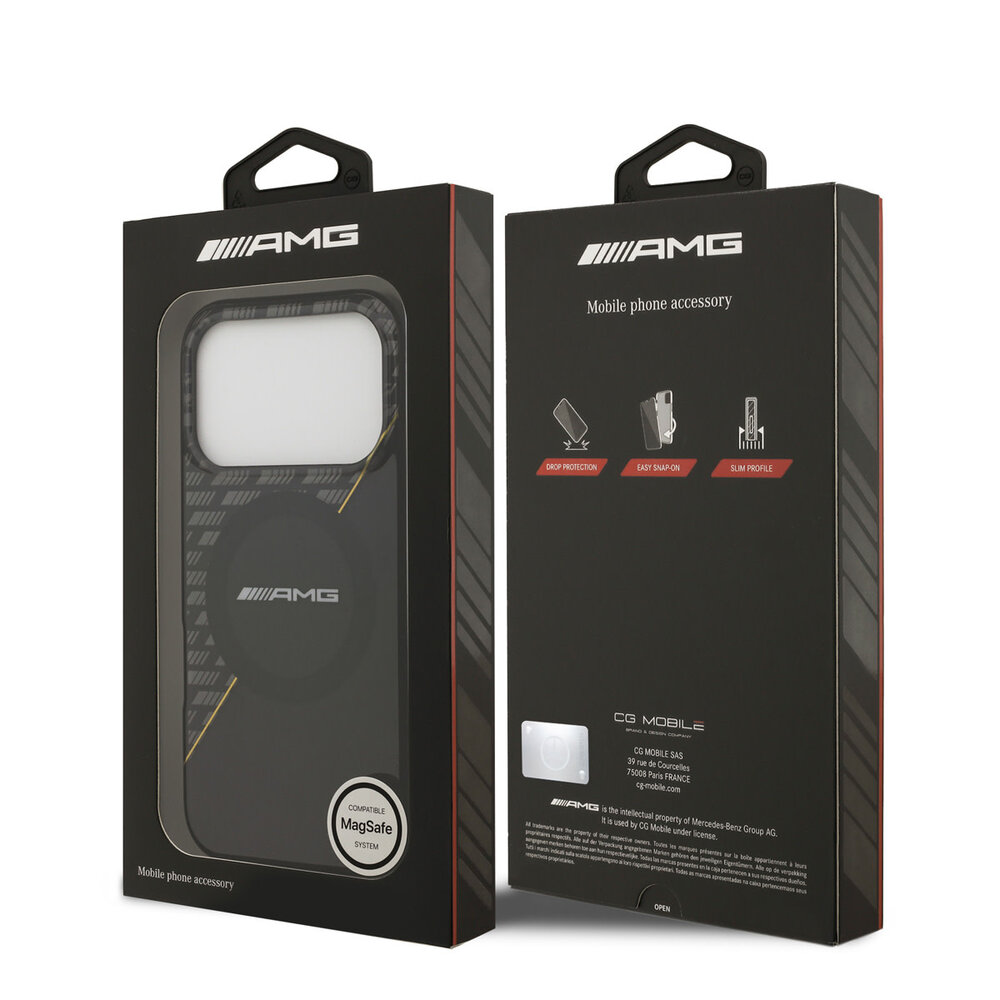AMG AMG iPhone 17 Pro Backcover hoesje - Magsafe - Double Layer - Yellow Line - Zwart AMG AMG iPhone 17 Pro Backcover hoesje - Magsafe - Double Layer - Yellow Line - Zwart
