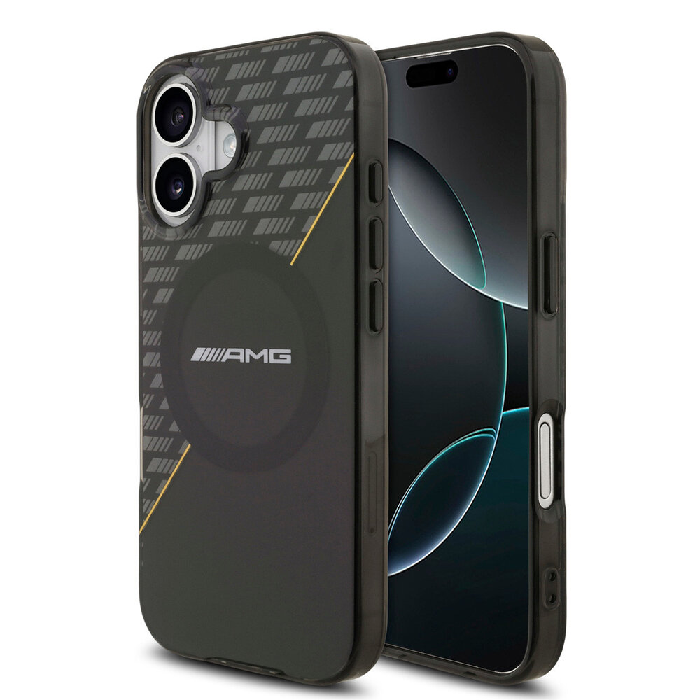 AMG AMG iPhone 17 Backcover hoesje - Magsafe - Double Layer - Yellow Line - Zwart AMG AMG iPhone 17 Backcover hoesje - Magsafe - Double Layer - Yellow Line - Zwart