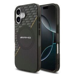 AMG iPhone 17 Back cover coque - Magsafe - Double Layer - Yellow Line - Noir