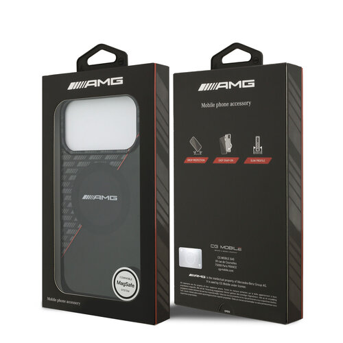 AMG AMG iPhone 17 Pro Max/iPhone 18 Pro Max Coque arrière MagSafe Double couche Ligne rouge - Noir