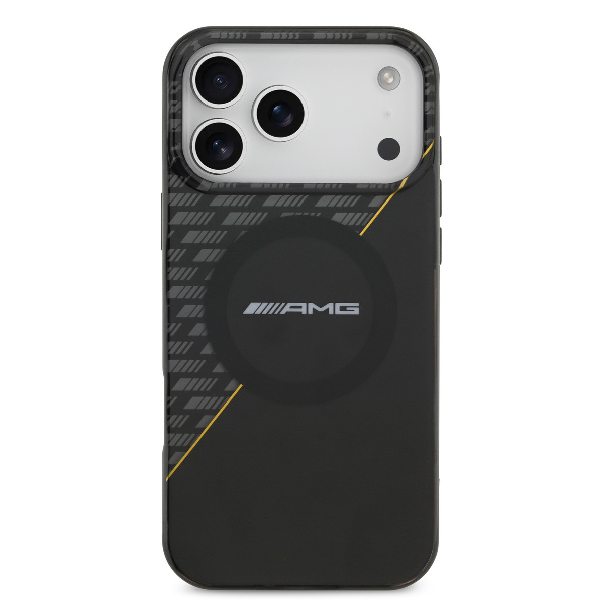 AMG AMG iPhone 17 Pro Max Backcover hoesje - Magsafe - Double Layer - Yellow Line - Zwart, foto 3 van 6