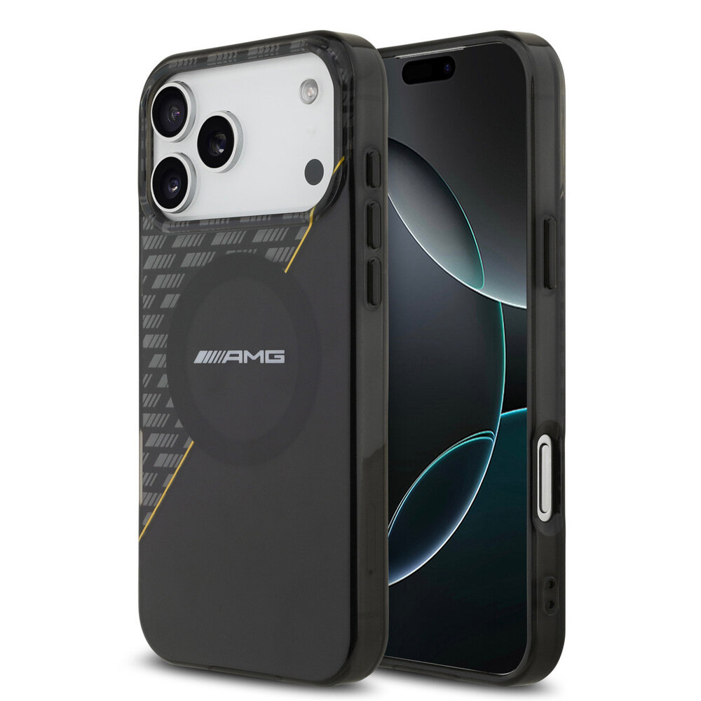AMG AMG iPhone 17 Pro Max Backcover hoesje - Magsafe - Double Layer - Yellow Line - Zwart AMG AMG iPhone 17 Pro Max Backcover hoesje - Magsafe - Double Layer - Yellow Line - Zwart
