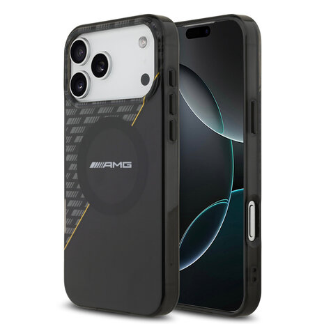AMG AMG iPhone 17 Pro Max Backcover hoesje - Magsafe - Double Layer - Yellow Line - Zwart AMG AMG iPhone 17 Pro Max Backcover hoesje - Magsafe - Double Layer - Yellow Line - Zwart