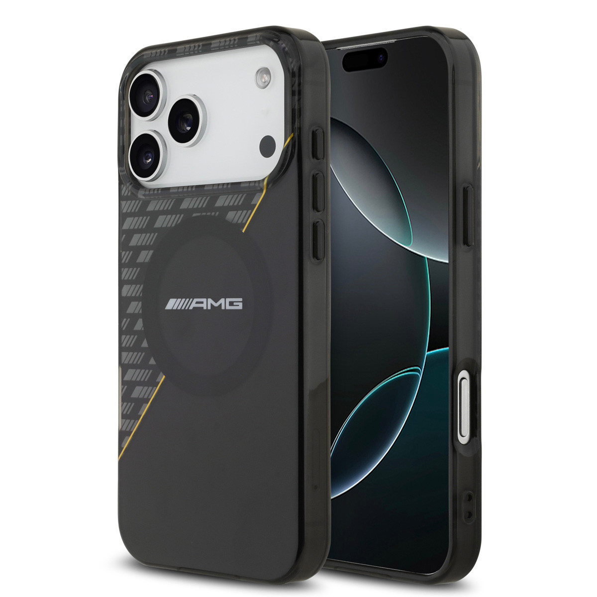 AMG AMG iPhone 17 Pro Max Backcover hoesje - Magsafe - Double Layer - Yellow Line - Zwart