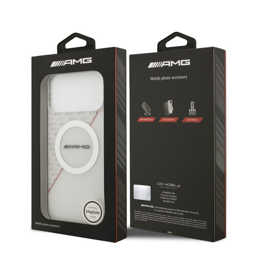 AMG AMG iPhone 17 Pro Max/iPhone 18 Pro Max Coque arrière MagSafe Double couche Ligne rouge - Blanc