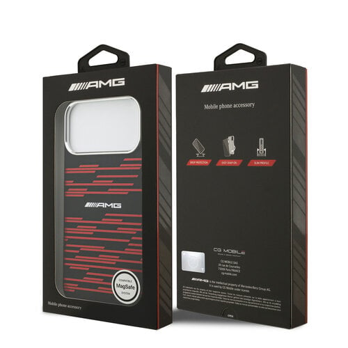 AMG AMG iPhone 17 Pro Max/iPhone 18 Pro Max Coque arrière MagSafe Graphisme à lignes rouges - Noir